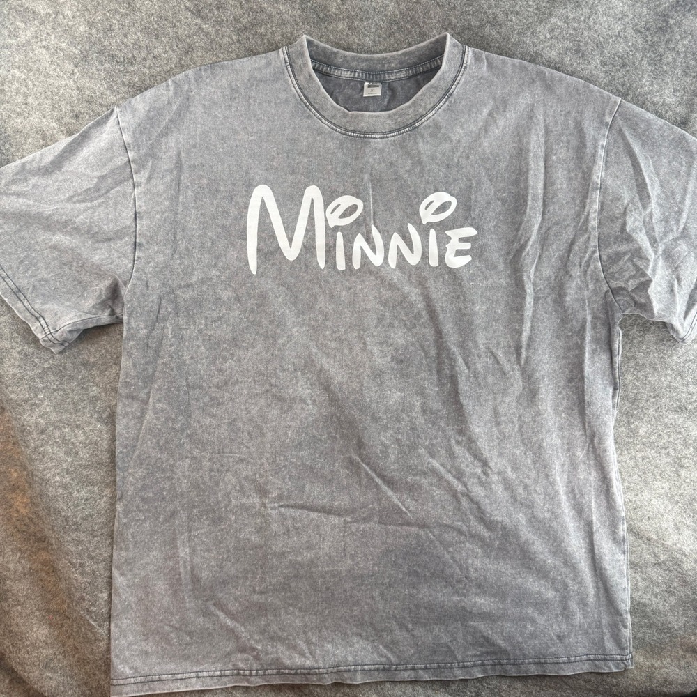 Disney Minnie Mouse T-Shirt Womens XL Grey Acid Wash Graphic Back Tee Long